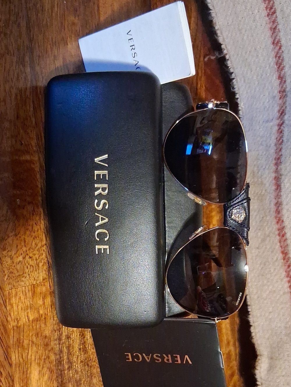 Versace Black Sunglasses with Black Leather Case